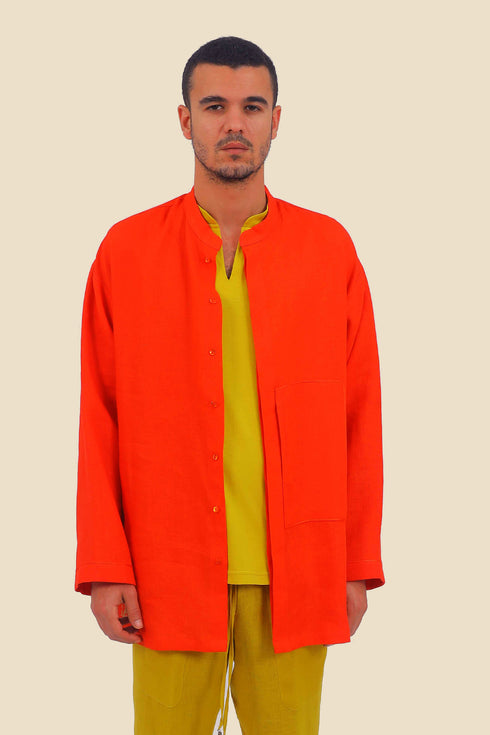 Embroidered shirt in linen with button down
